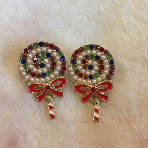 Christmas Holiday Lollipop Red Bow Pierced Fashion Earrings NWT unbranded 1x.50”